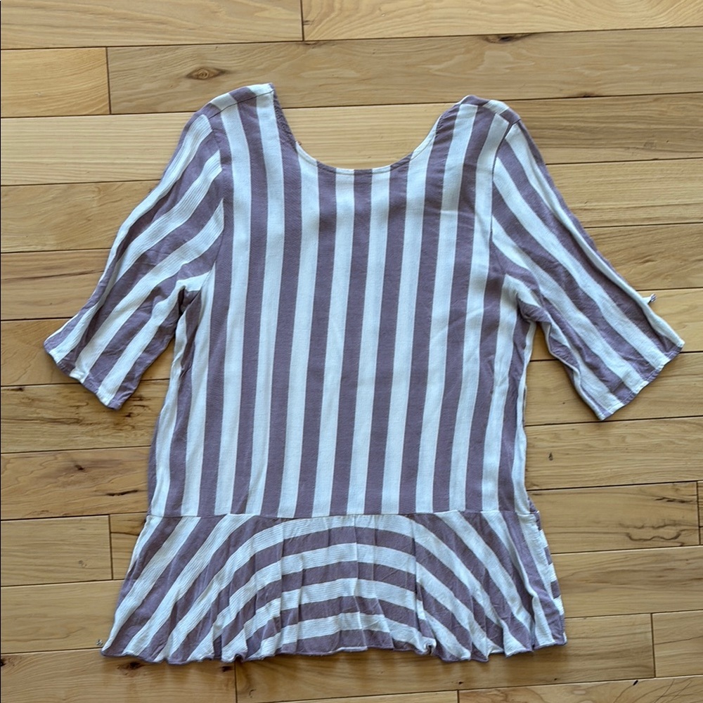 Orange Creek White and Blue Peplum Blouse